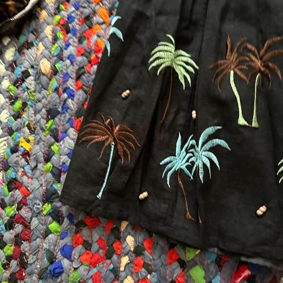 Vintage Carole Little Black Embroidered Palm Tree Skirt Women's Size 8 Linen - Picture 5 of 15